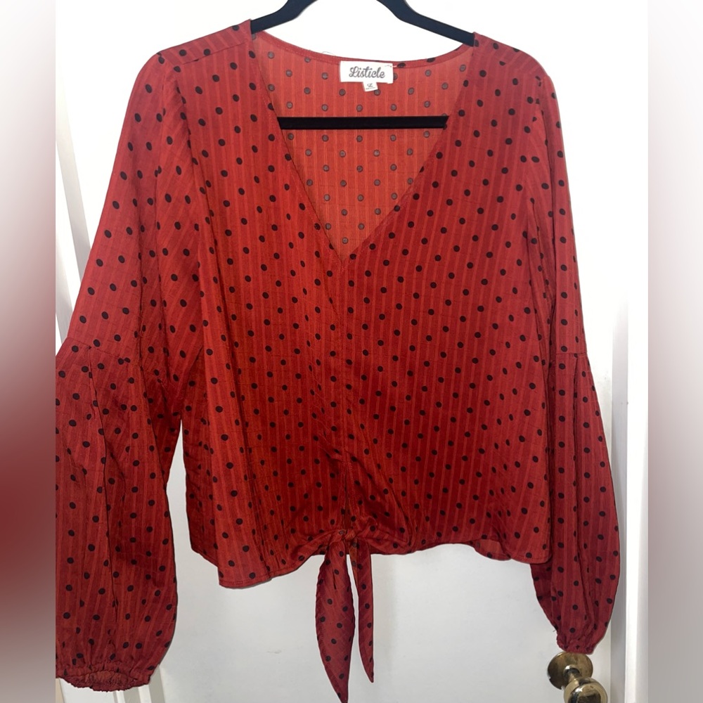 Polka Dot Bell Sleeve Blouse